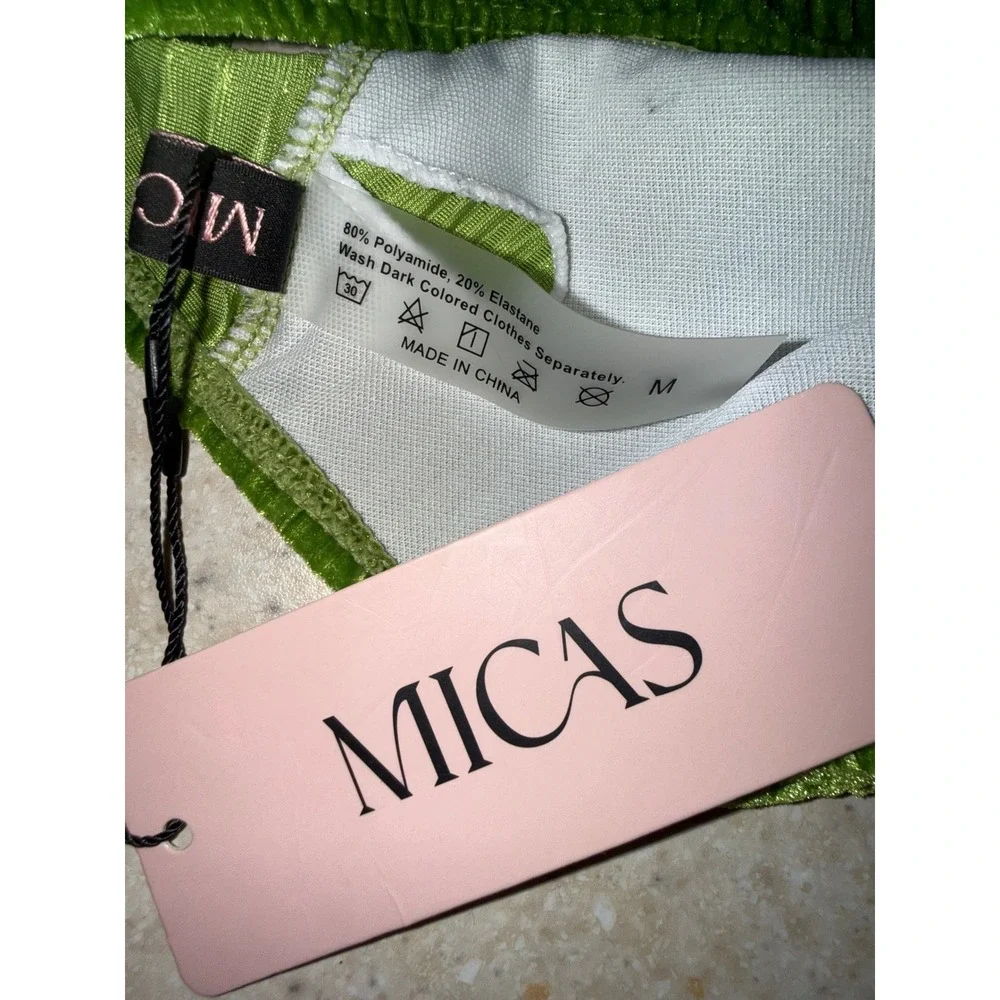 Micas Bikini Set Bikini‎ Swimsuit 2 Piece Green Wrinkled Cloth Medium